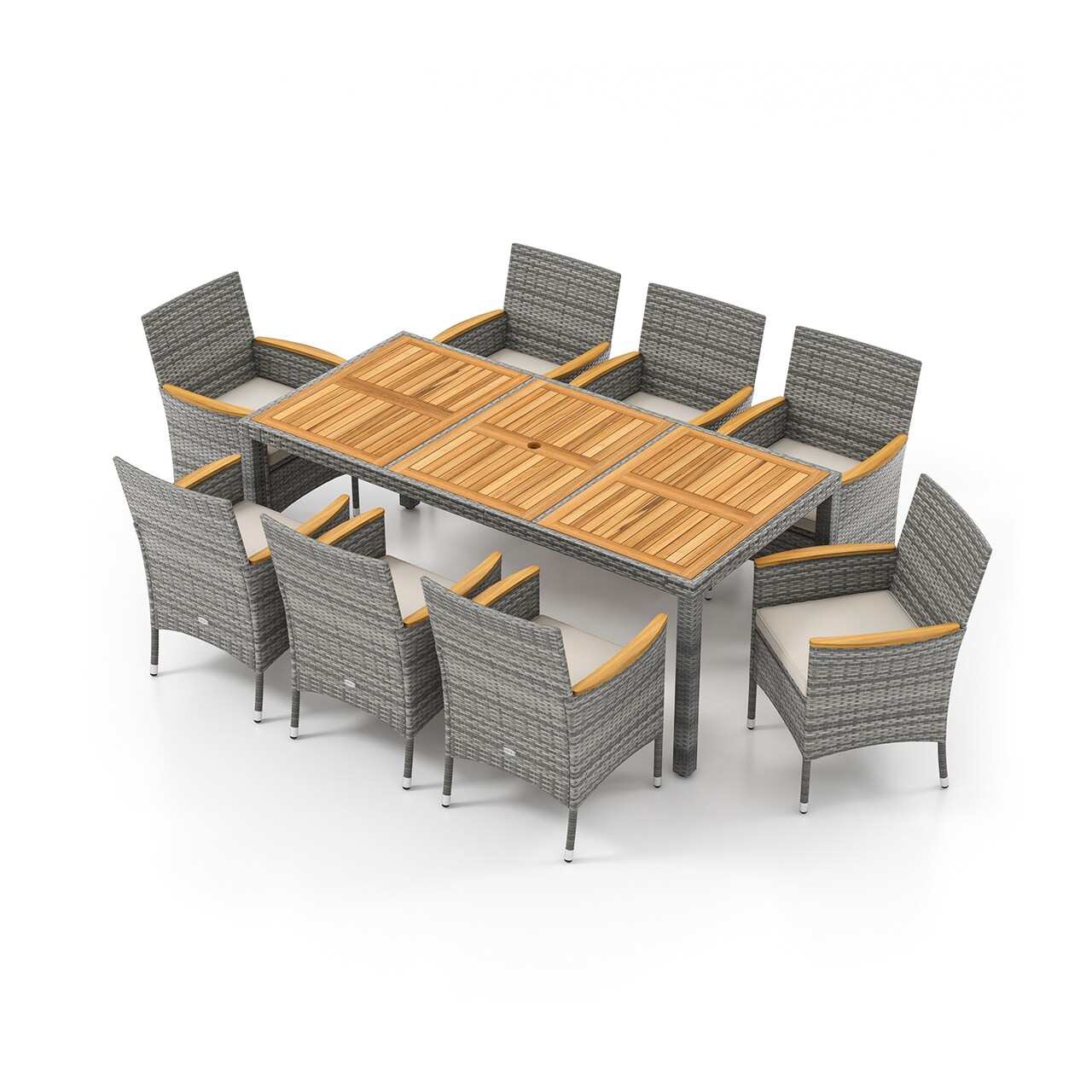 9 Pieces Patio Wicker Dining Set Including Ergonomic Armchairs with Cushions and Metal Frame